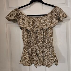 Old Navy Brown and White Patterned Blouse